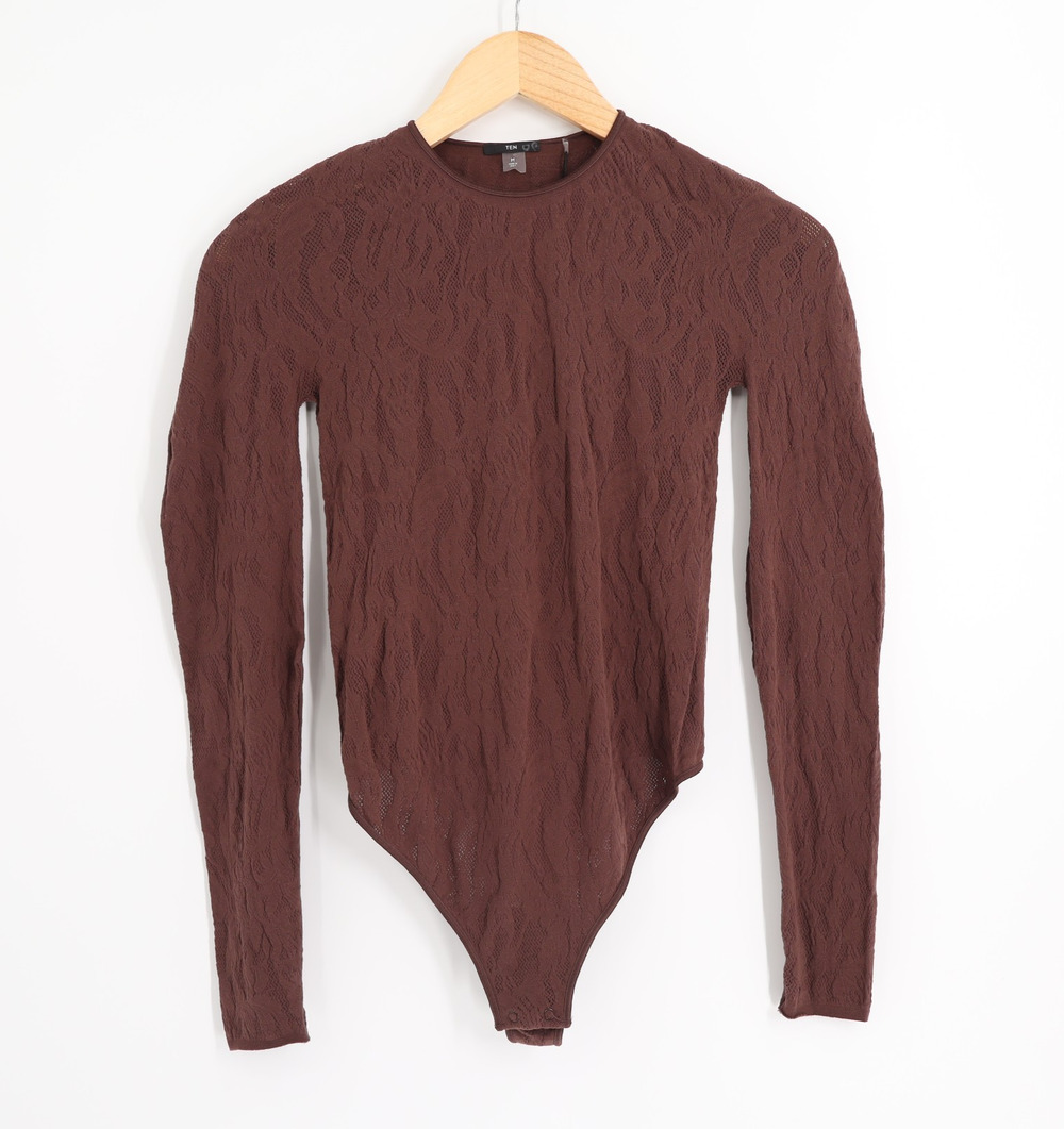 Aritzia Ten NWT Women's Sz M Flora Seamless Mambo Bodysuit Cocoa Powder Brown